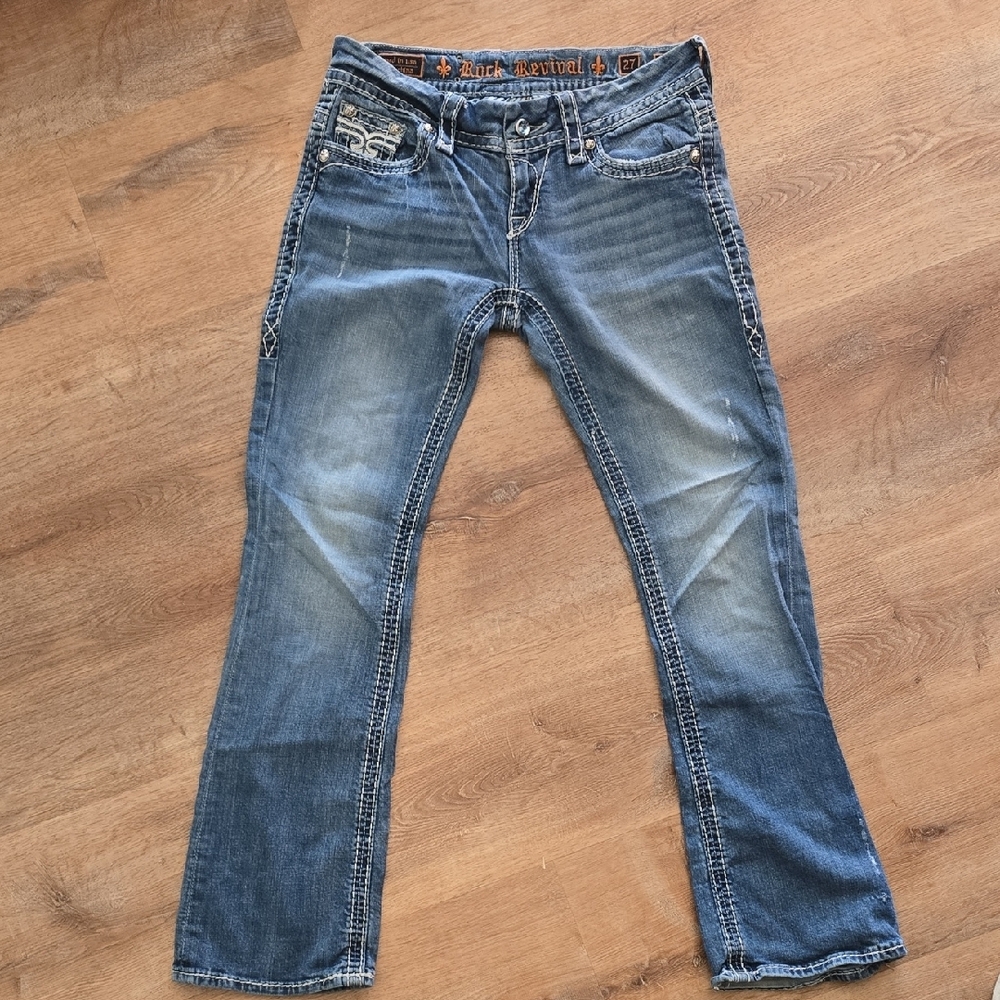 Rock Revival Faded Blue Distressed Bootcut Jeans